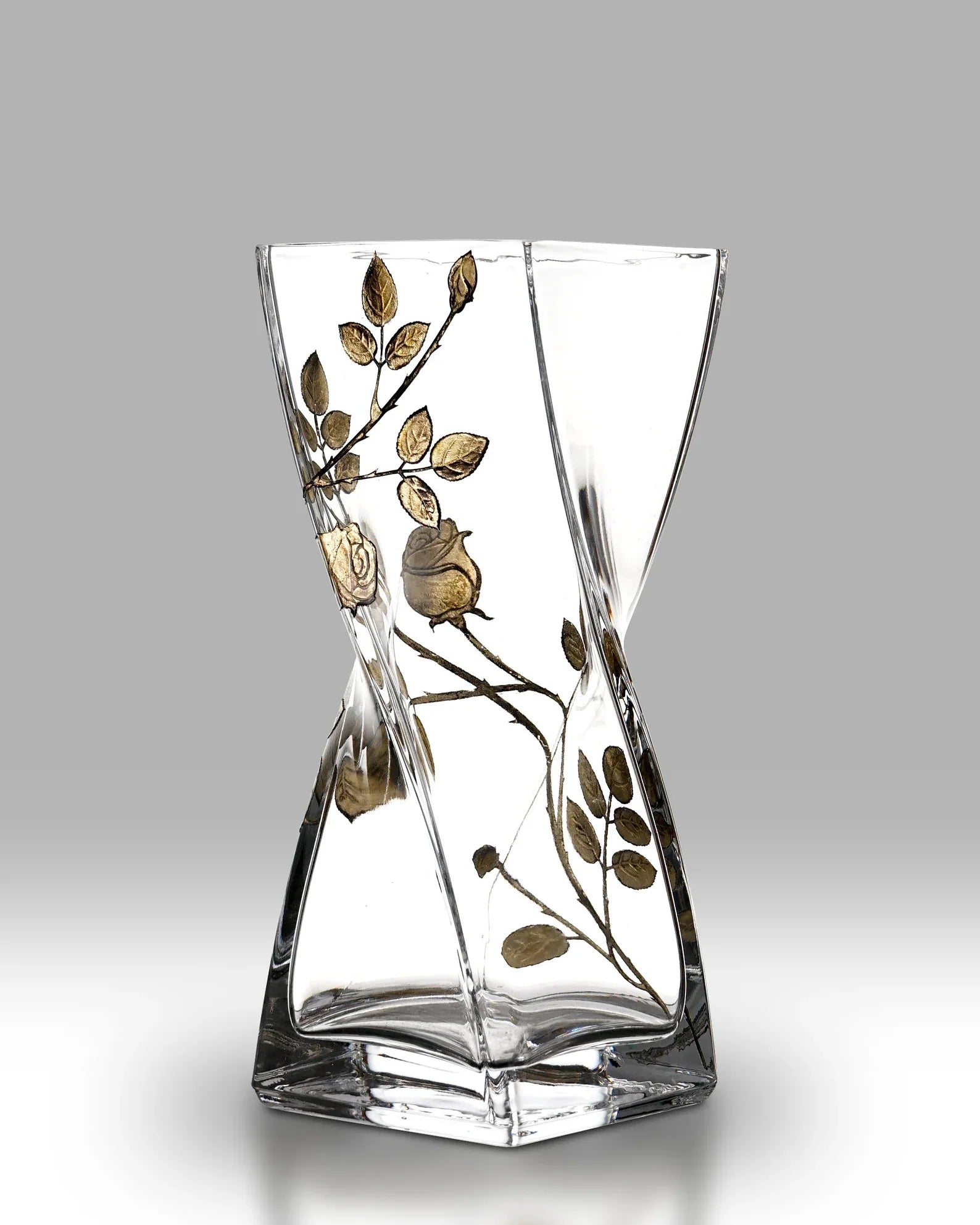 Forever Rose Gold hand-blown glass twist vase, 20cm
