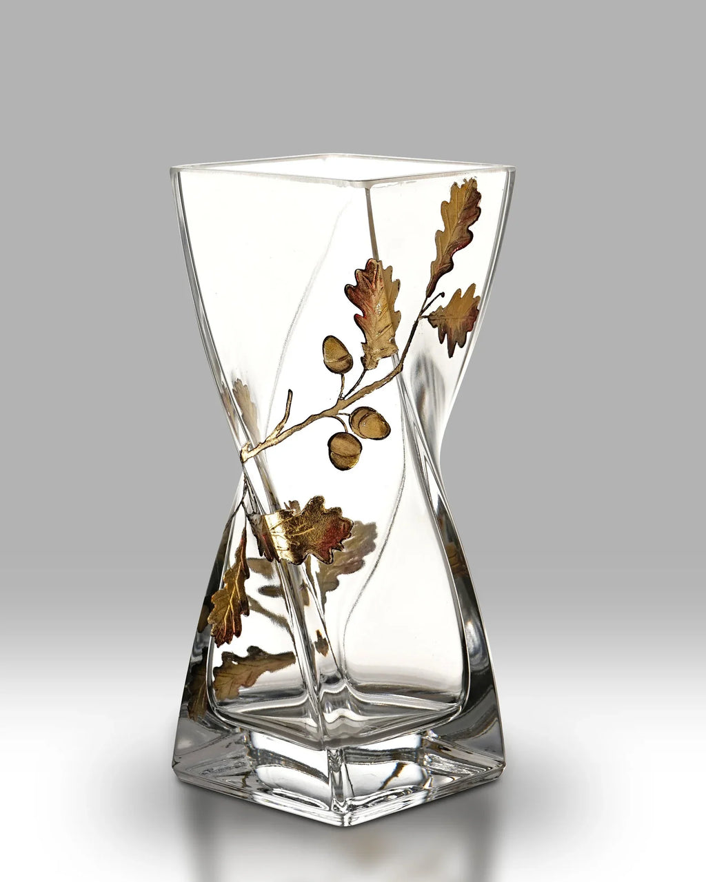 Oak Leaf Gold hand-blown glass twist vase, 20cm