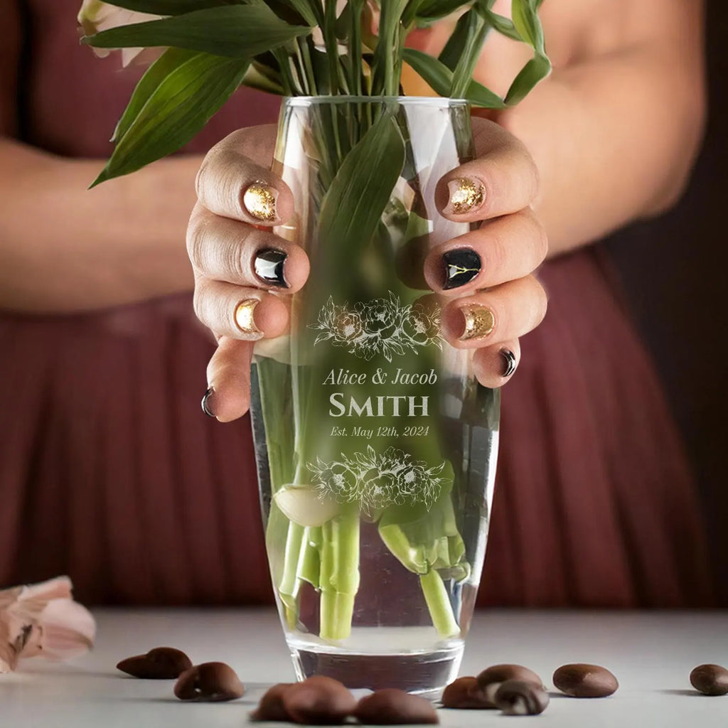 Personalized Engraved Glass Flower Vase | Anniversary Gift