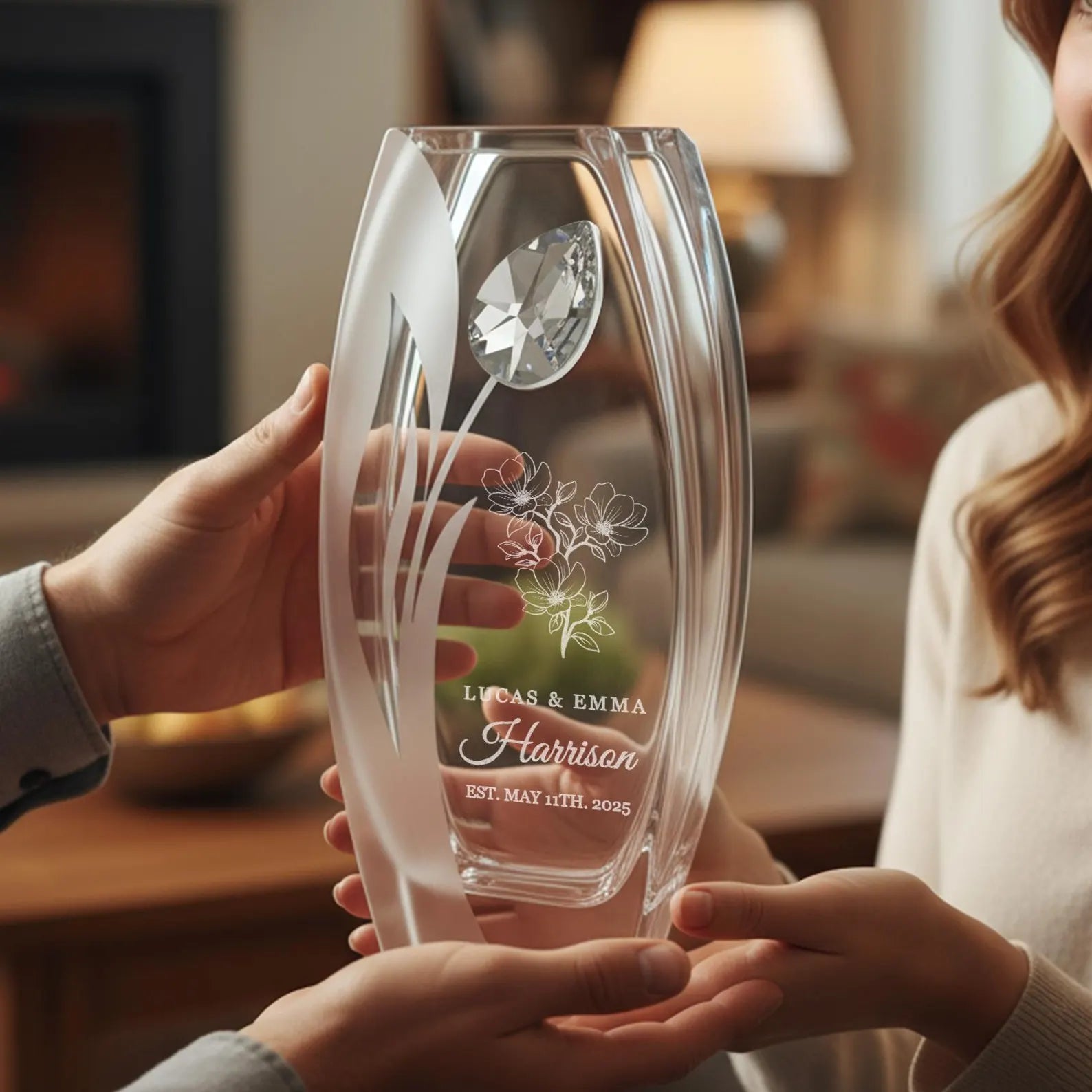 Personalized Wedding Vase – Engraved Glass Flower Vase, Housewarming Gift